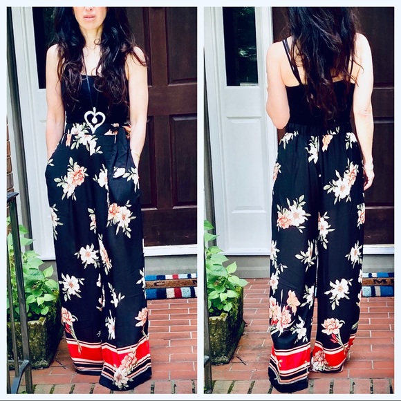 GORGEOUS BLACK FLORAL PRINT WIDE LEG PANTS - Picture 11 of 15